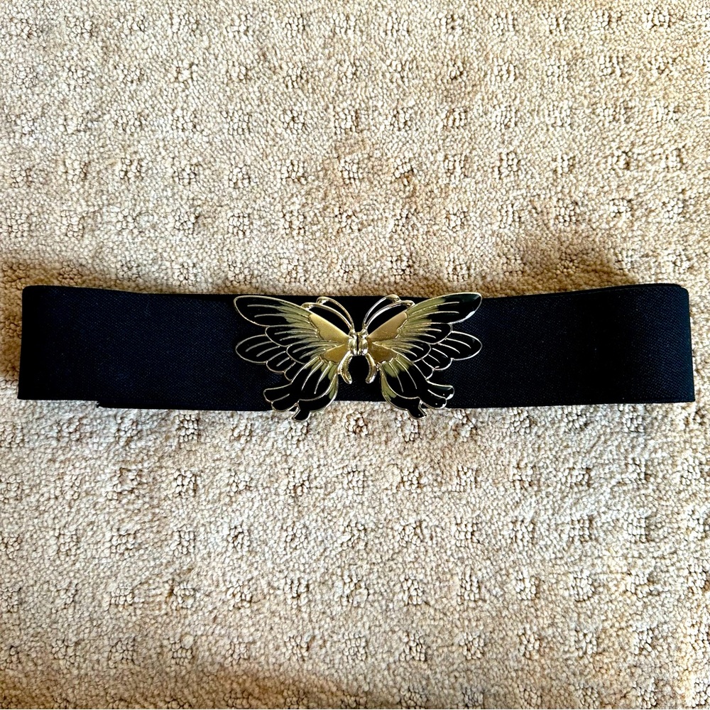 Vintage black elastic stretchy butterfly belt 80s/90s/y2k